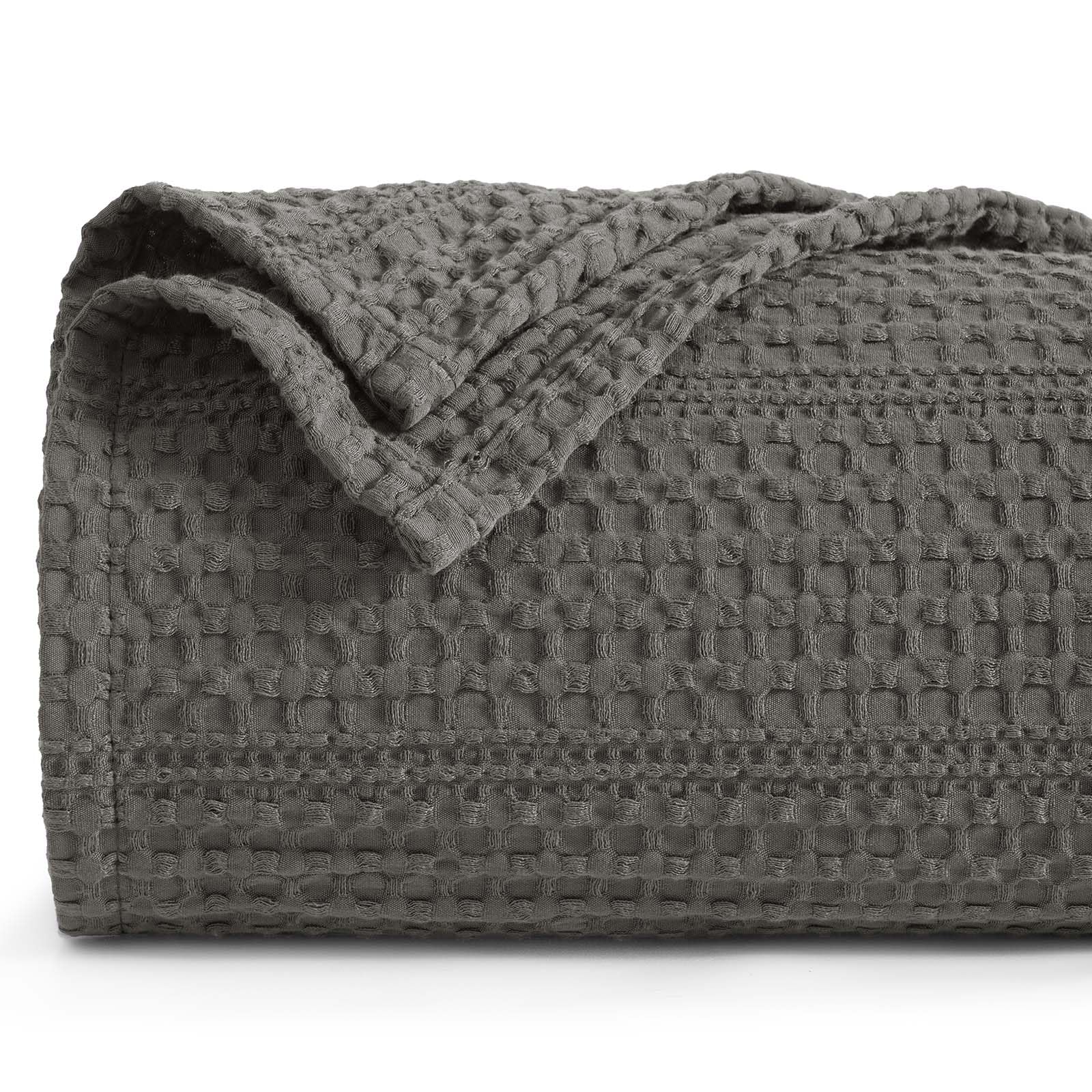 phf lightweight waffle weave blanket king size 104"x 90", soft woven summer blanket for hot sleepers - aesthetic home decor for couch bed sofa, pet friendly, grey