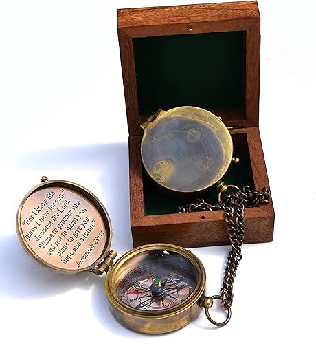 Miniatura 4 de For I Know The Plans I Have For You, Jeremías 2911, Brújula grabada direccional de latón macizo, regalos de bautismo para niños y niñas, primera