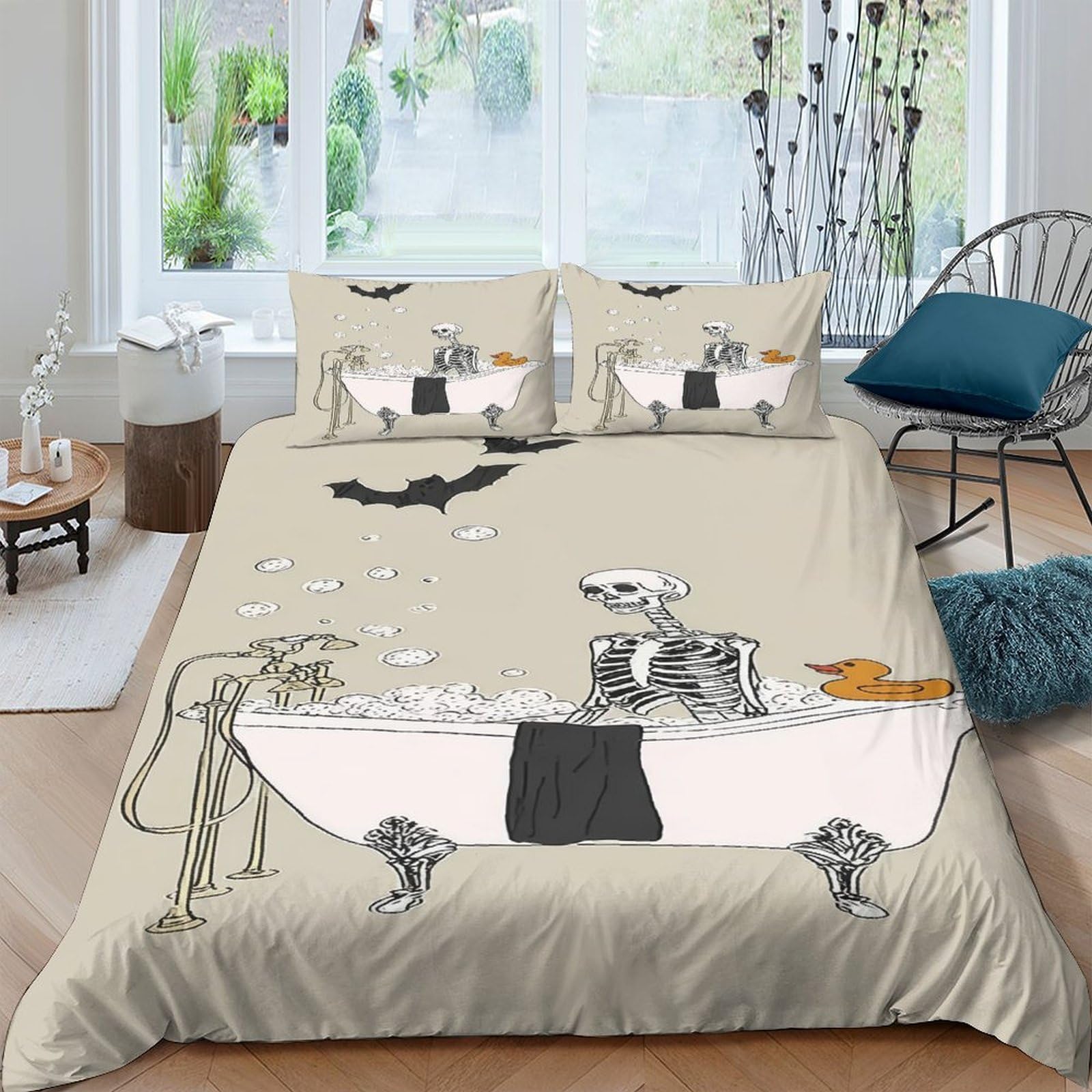 Ctjqhvkz Style-5 3D Printed Skeleton Bathtub Fitted Sheet Microfiber Soft Cartoon Dog Cat Bed Cover For Bedroom Dorm Decor Single（135X200cm）