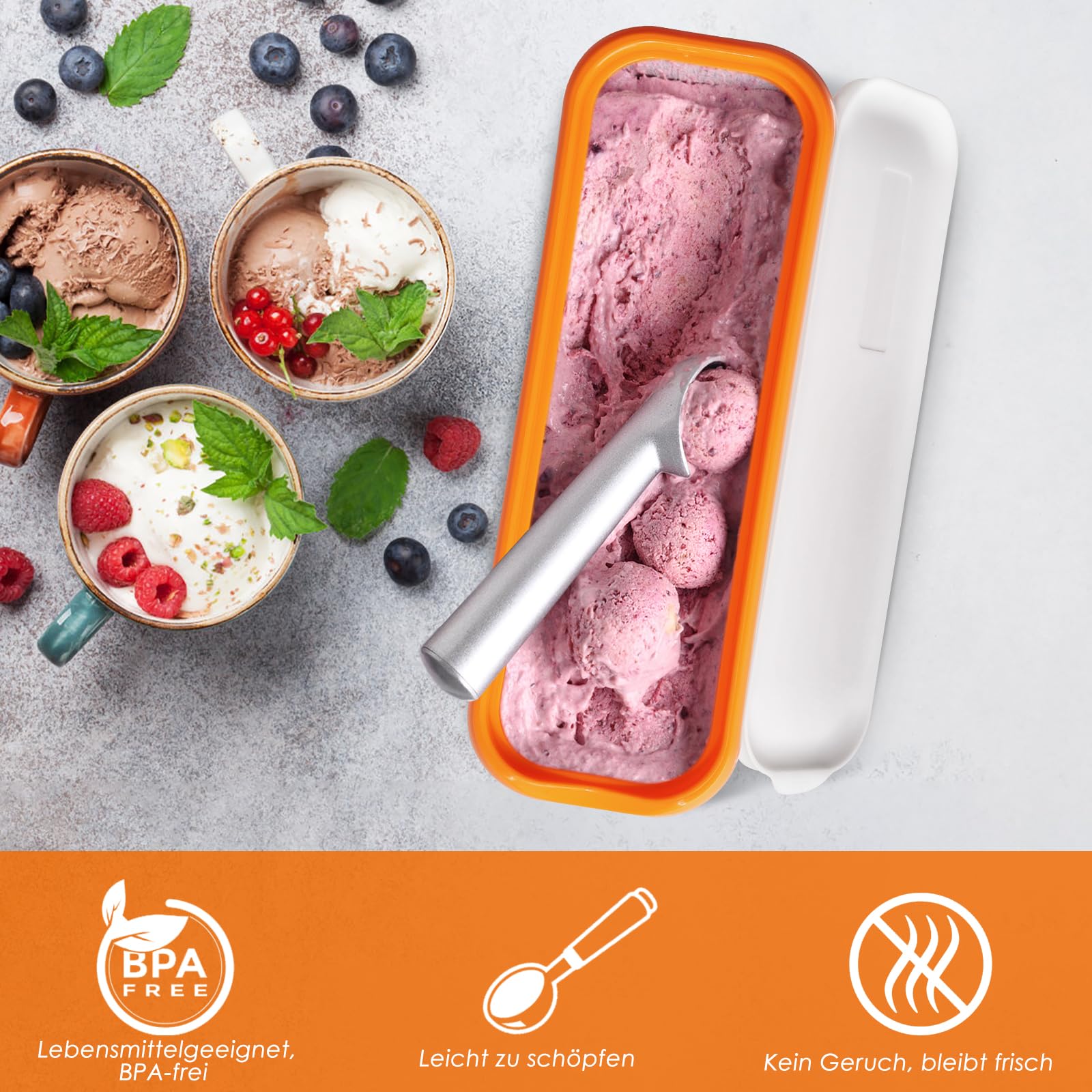Eisbehälter für Speiseeis,BPA frei, 2er-Set Eisbehälter für Speiseeis 1.5 L, Wiederverwendbare Hausgemachte Eiscreme-Behälter mit Deckel, Für Selbstgemachtes Eis, Sorbets, Joghurt
