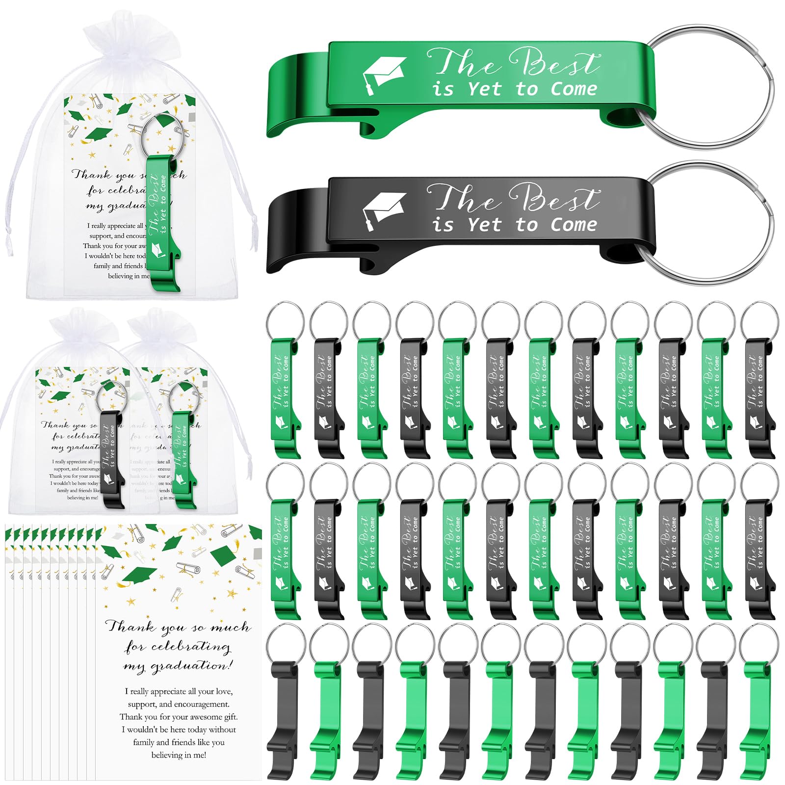 Jingmore 50 Sets Graduation Party Favors Bulk Class of 2026 Graduation Gifts Grad Cap Bottle Opener Keychain with Thank You Cards Class of 2026