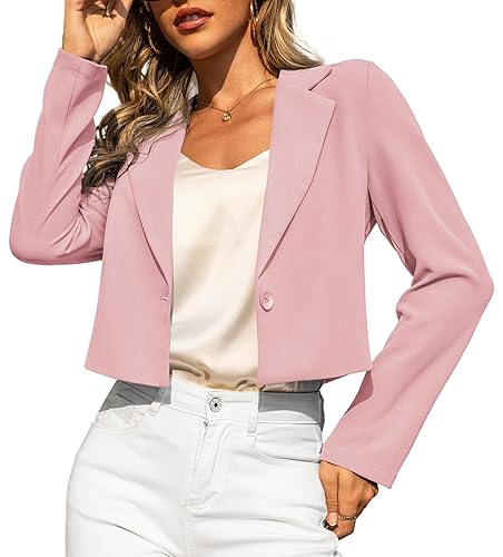 Women's Cropped Blazer - Lightweight Long Sleeve Business Casual Suit