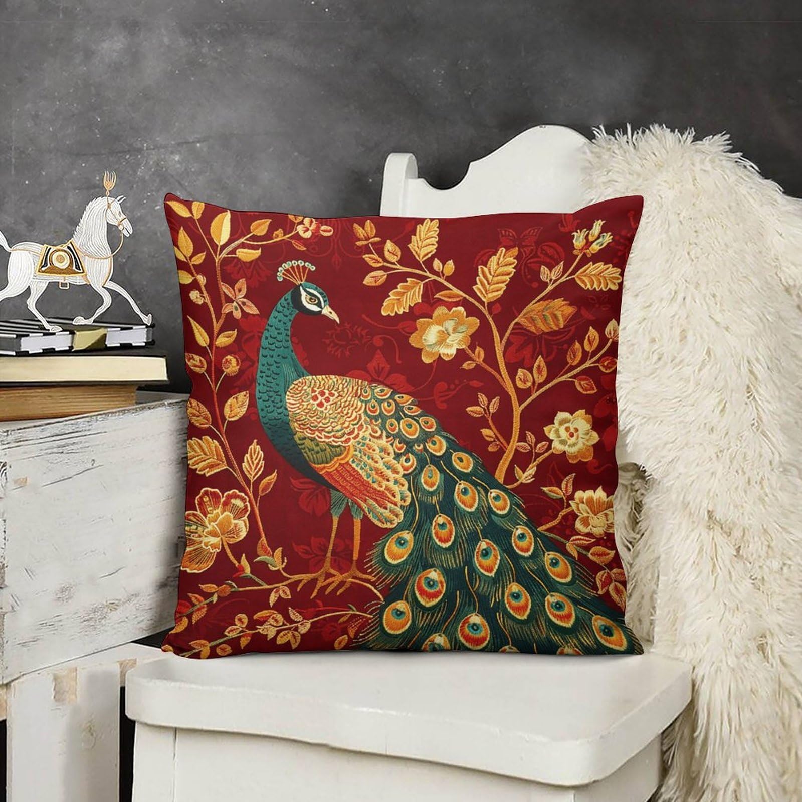 FodPand Decorative A Beautiful Peacock Throw Pillow Covers 18x18 Soft Plush Cozy Cushion Cases with Invisible Zipper Body Pillowcase Square Accent Pillow Shams for Couch Sofa Bedroom Living Room
