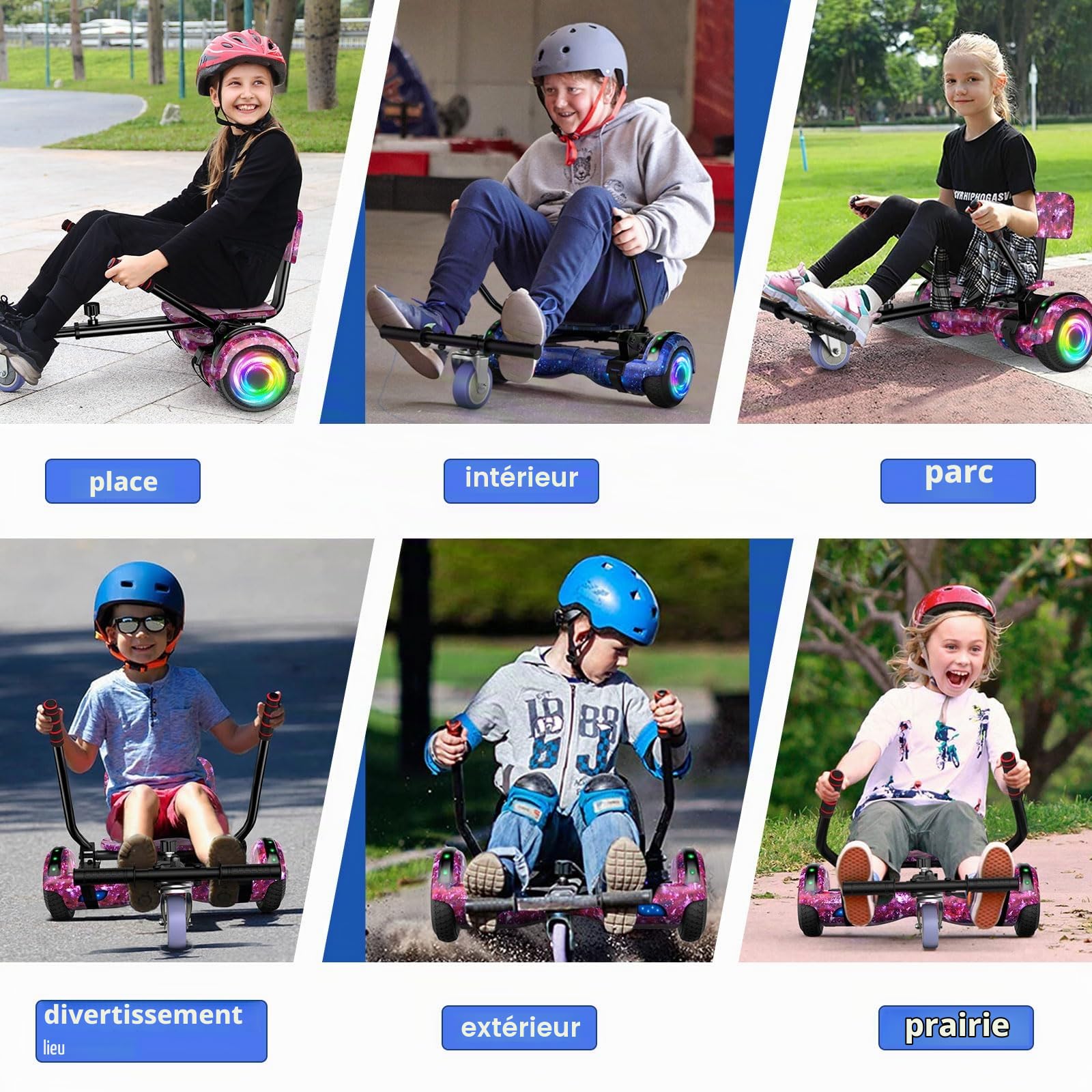 SISIGAD 6,5 Pouces Hoverboards avec Hoverkart, Bluetooth et Lumières Led,cadeaux idéaux pour les enfants