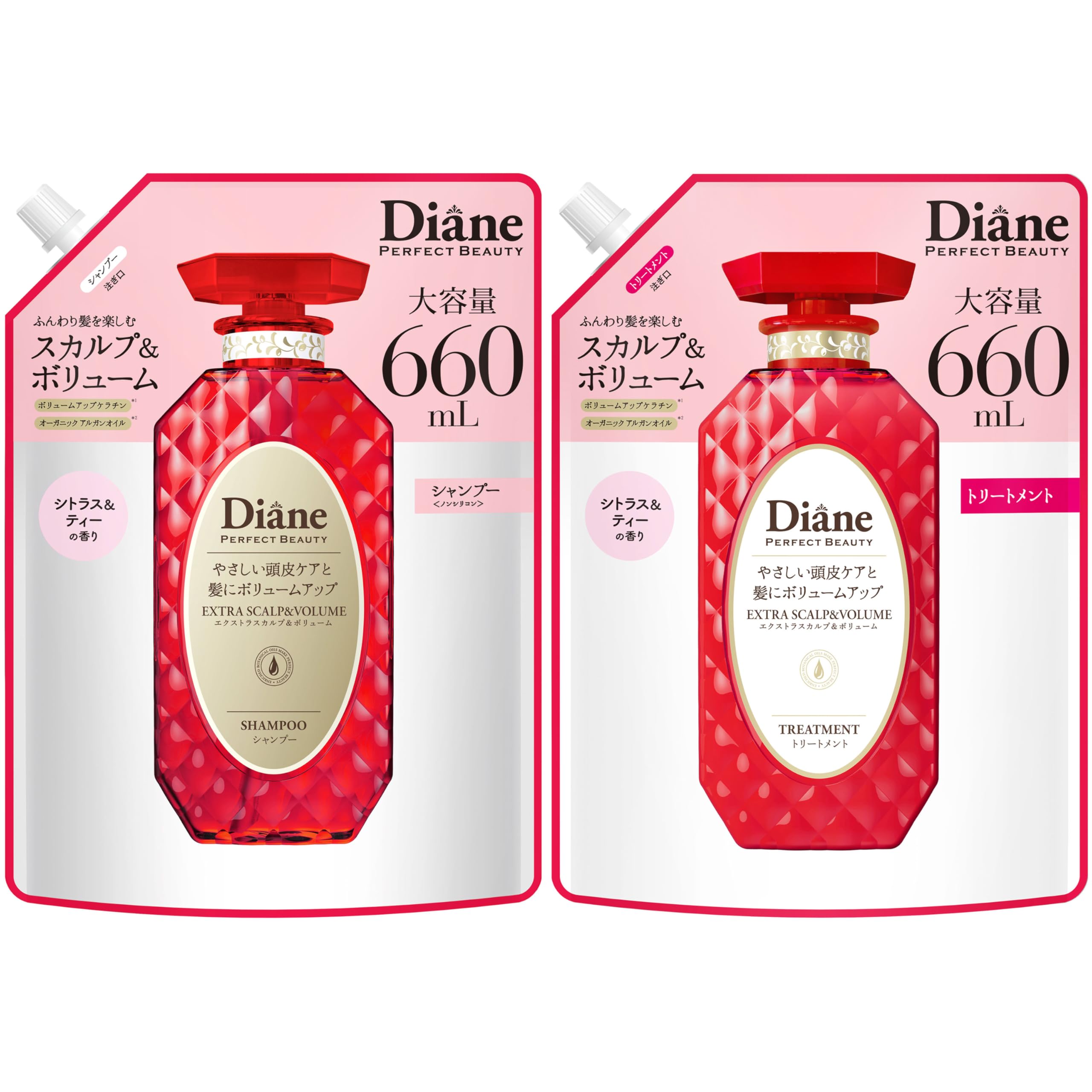 [Set Purchase] Diane Shampoo [Scalp & Volume] Citrus & Tea Scent, Perfect Beauty Refill, 23.0 fl oz (660 ml) + Treatment, 23.0 fl oz (660 ml)