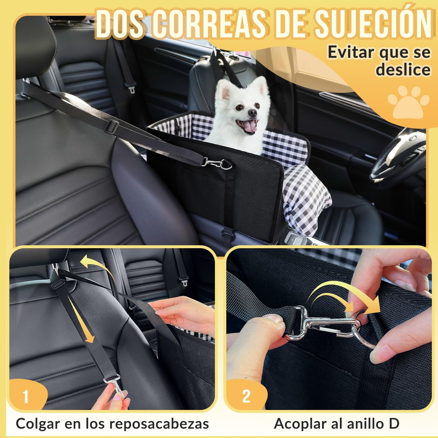 SlowTon Asiento de Coche para Perro de Consola, Asiento Elevado para Mascotas en el Coche con Cinturón de Seguridad y Cojines Suaves, Consola Central Anticolapso con Soporte Desmontable