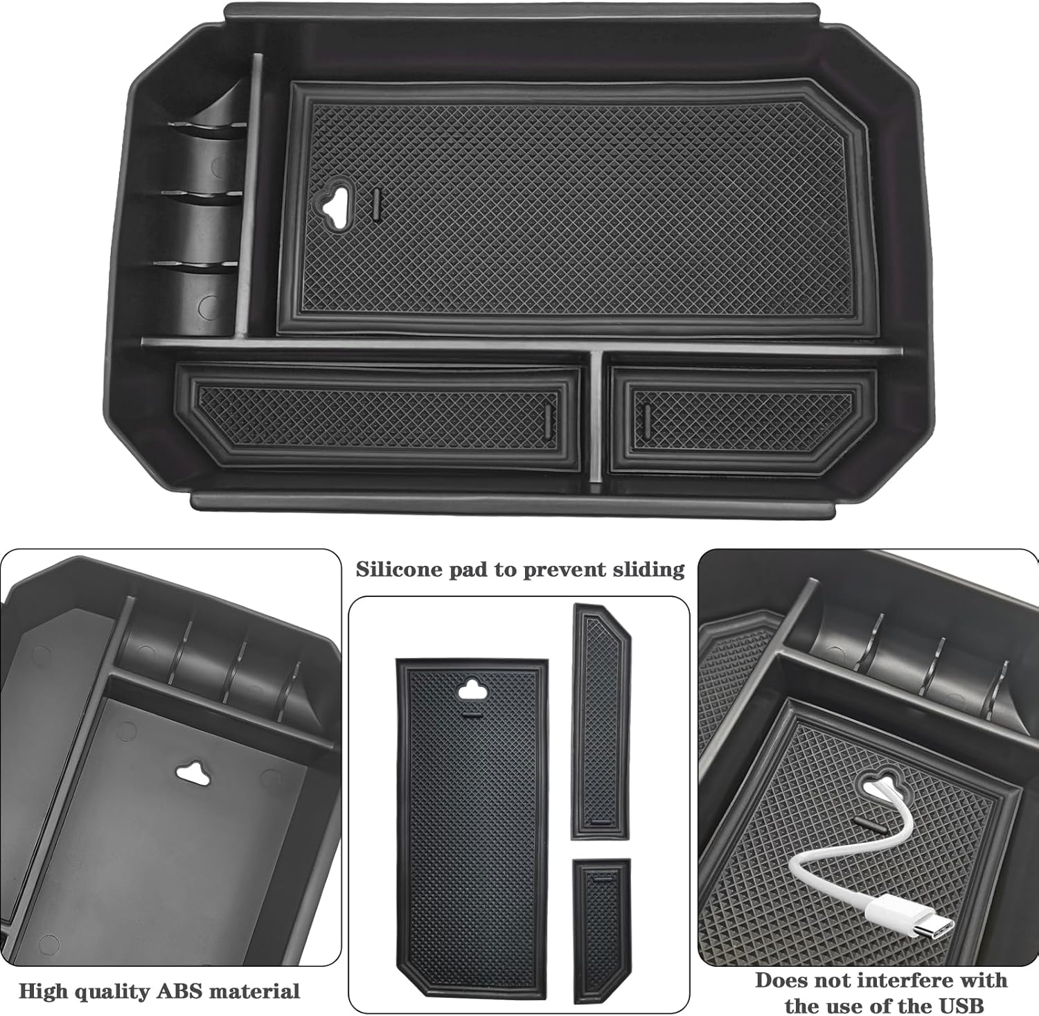 ABS Armrest Center Console Organizer Compatible with Toyota Highlander 2020-2024 Accessories Embedded Storage Armrest Box Fit for Highlander Hybrid 2020-2024 (Black