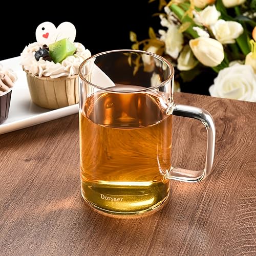 Miniatura 2 de Dorsaer Juego de tazas de vidrio de 16.2 fl oz (paquete de 2), tazas de café de vidrio de fondo plano de 16 onzas, resistente al calor, taza de