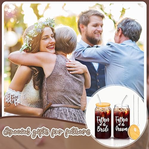 Miniatura 6 de 2 juegos de tazas de vidrio para madre del novio con tapas y pajitas, tazas de café helado de 16 onzas, regalos de boda para novia y novio (padre)
