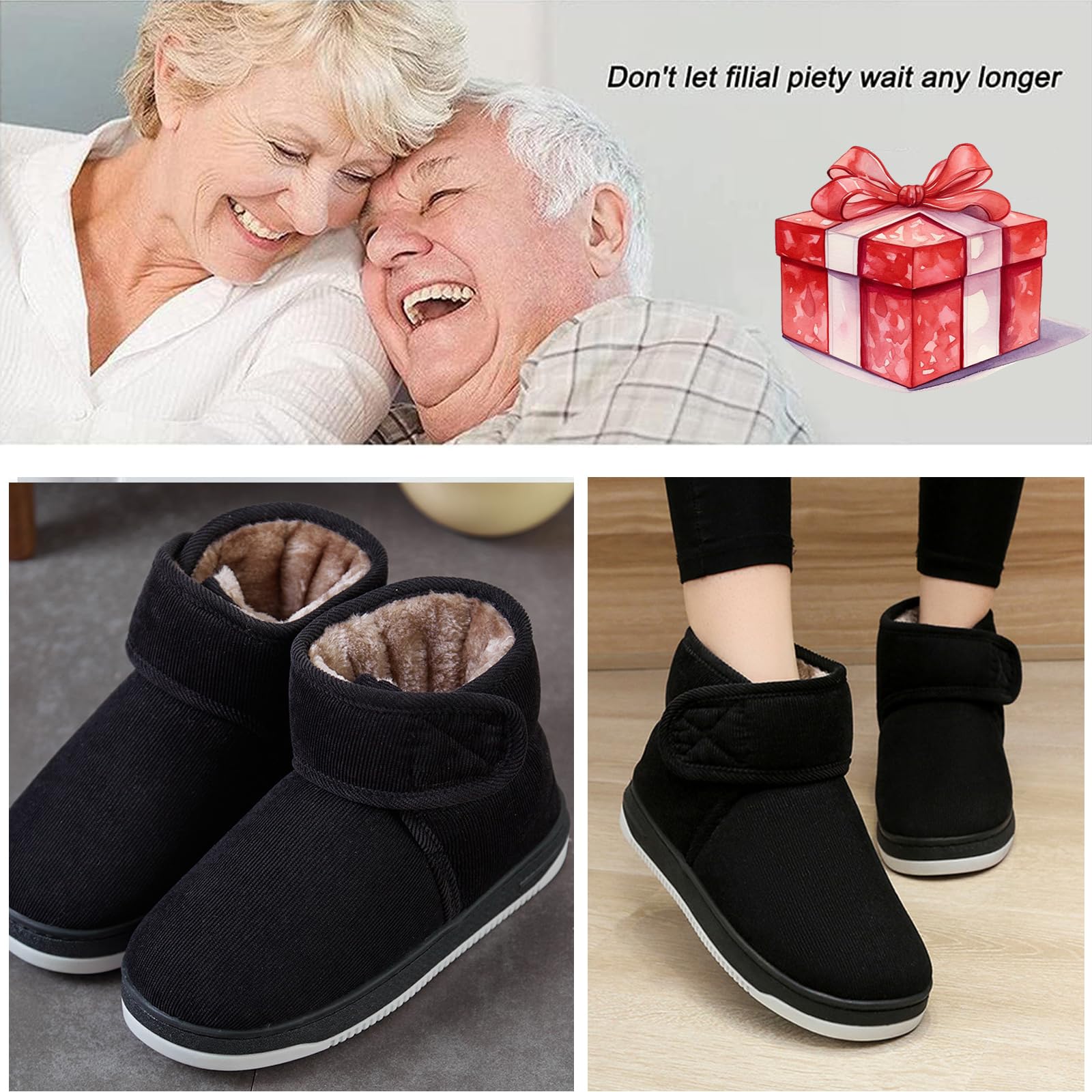Scarpe Diabetiche per Uomo Donna Pantofole Caldo Regolabili Stivali Invernali Scarpe da Passeggio Antiscivolo per Piedi Gonfi Anziani