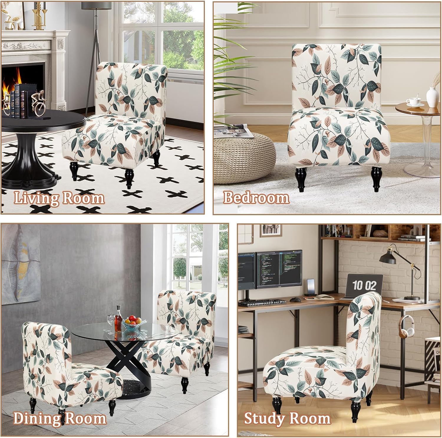 FUANGUI Armless Accent Chair Cover Slipcover, Stretch Spandex Chair Covers for Living Room Removable Washable for Armless Chair Furniture Protector