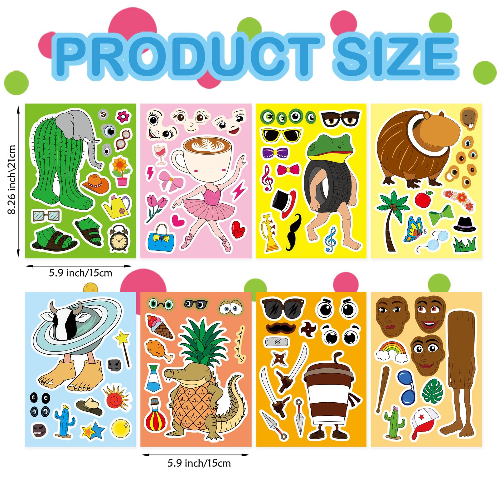 Italian Brainrot Stickers 24 Sheets - Tung Tung Sahur DIY Make a Face Kit, 8 Characters with Interchangeable Eyes & Mouths for Party Favors, Crafts, Birthday Decorations - Image 4
