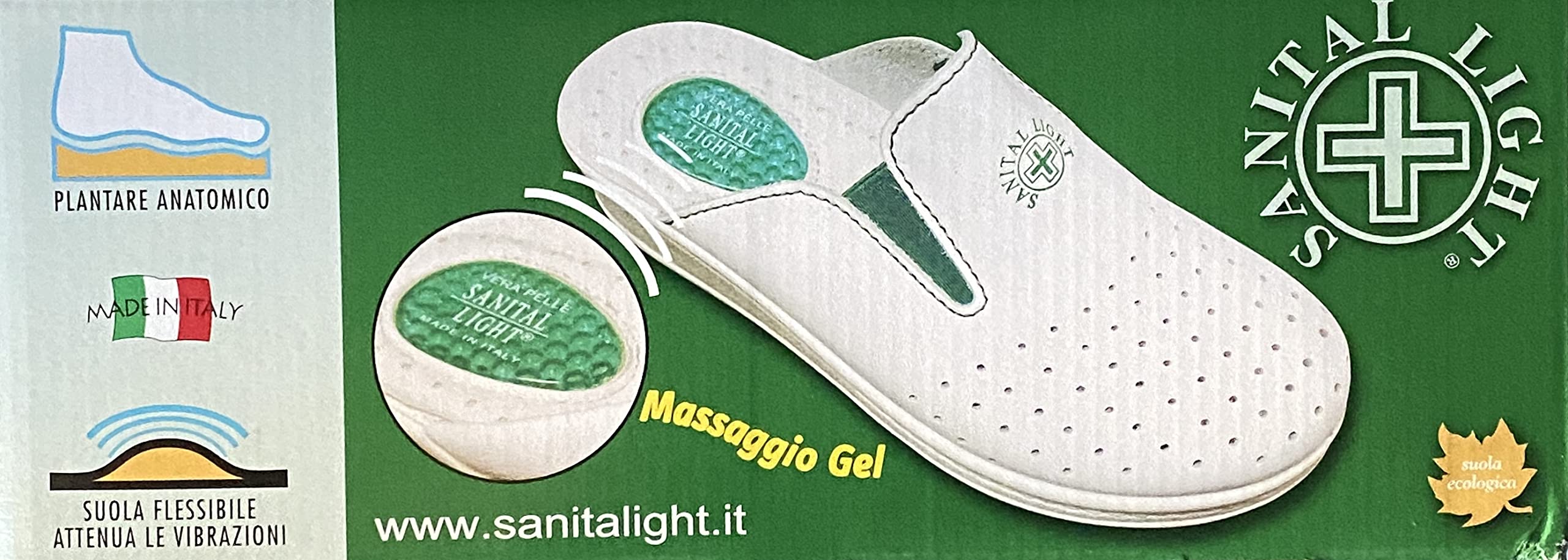 Sanital Light - Mule pour Famme en Cuir pour la Maison - 1351 avec Un Coussinet en Gel sur Le Talon