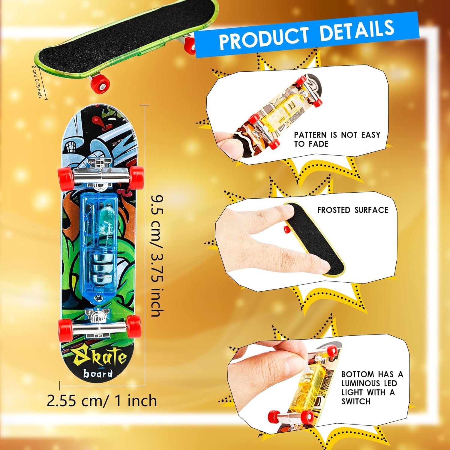 30 Pcs Mini Finger Skateboards LED Fingerboard Hand Skateboard Light Up Skateboard Finger Toys for Sports Creative Fingertips Movement Party Favors,3 Colors