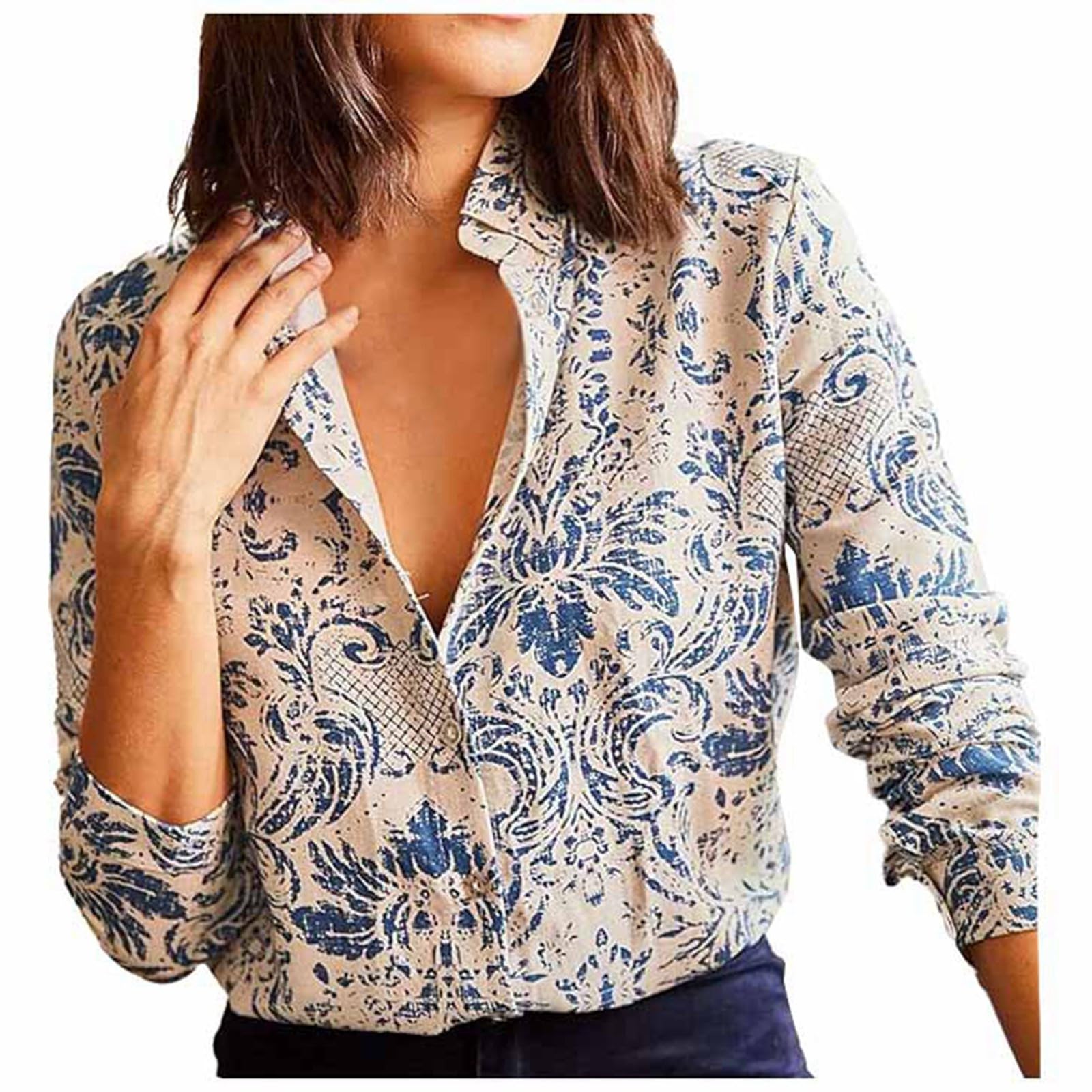 Button Down Colletto 2025 Camicie di Lino per le Donne Manica Lunga Moda Estate Grafica Mussola Camicette Casual Primavera Garza Abbigliamento Fidanzato Tunica Vcation Plus Size Spiaggia