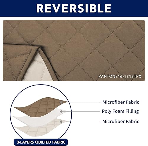 Vista 27 de PureFit Funda reclinable reversible resistente al agua, protector de muebles antideslizante para sillón reclinable de 2 asientos, negro/beige