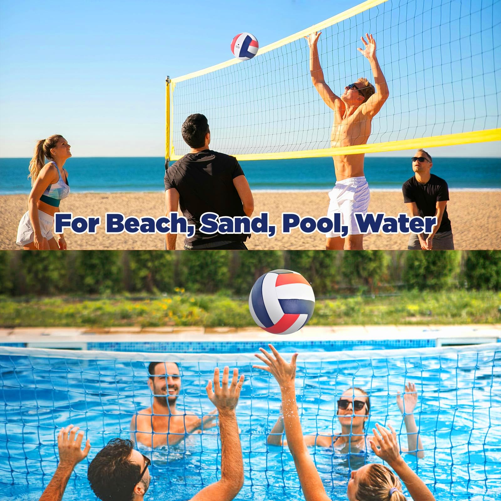 Paquete de 6 pelotas de voleibol, tamaño oficial 5, impermeables, suaves, a granel, con bomba y bolsa de red para interiores y exteriores, playa, piscina, juego de arena, juego de entrenamiento
