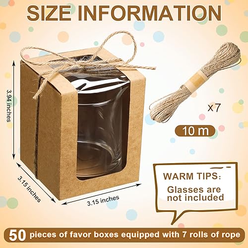 Miniatura 2 de Juego de 50 cajas de regalo de copas de vino, cajas de regalo con ventana transparente de 9 onzas, caja de almacenamiento de copas de vino sin tallo