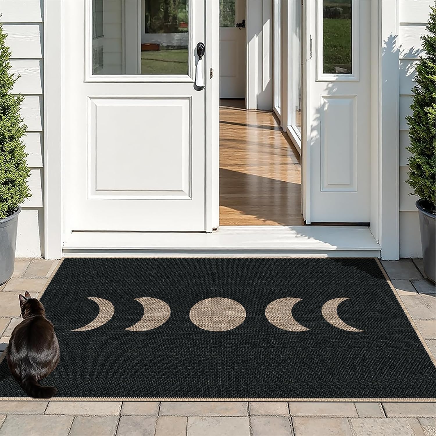 Easy Jute 3x5 Black Moon Area Rug,Washable Entryway Rug,Modern Door Carpet,Neutral Non-Slip Outdoor Indoor Farmhouse Rug for Living Room Kitchen Patio Bedroom