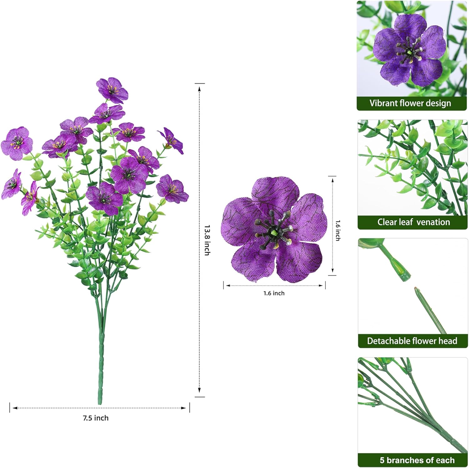Ivydale Artificial Flowers for Outdoor 24 Bundles Fake Mums with Eucalyptus Leaves UV Resistant Silk Faux Daisy Flower Plant for Outside Home Porch Patio Window Box, Purple - Image 2