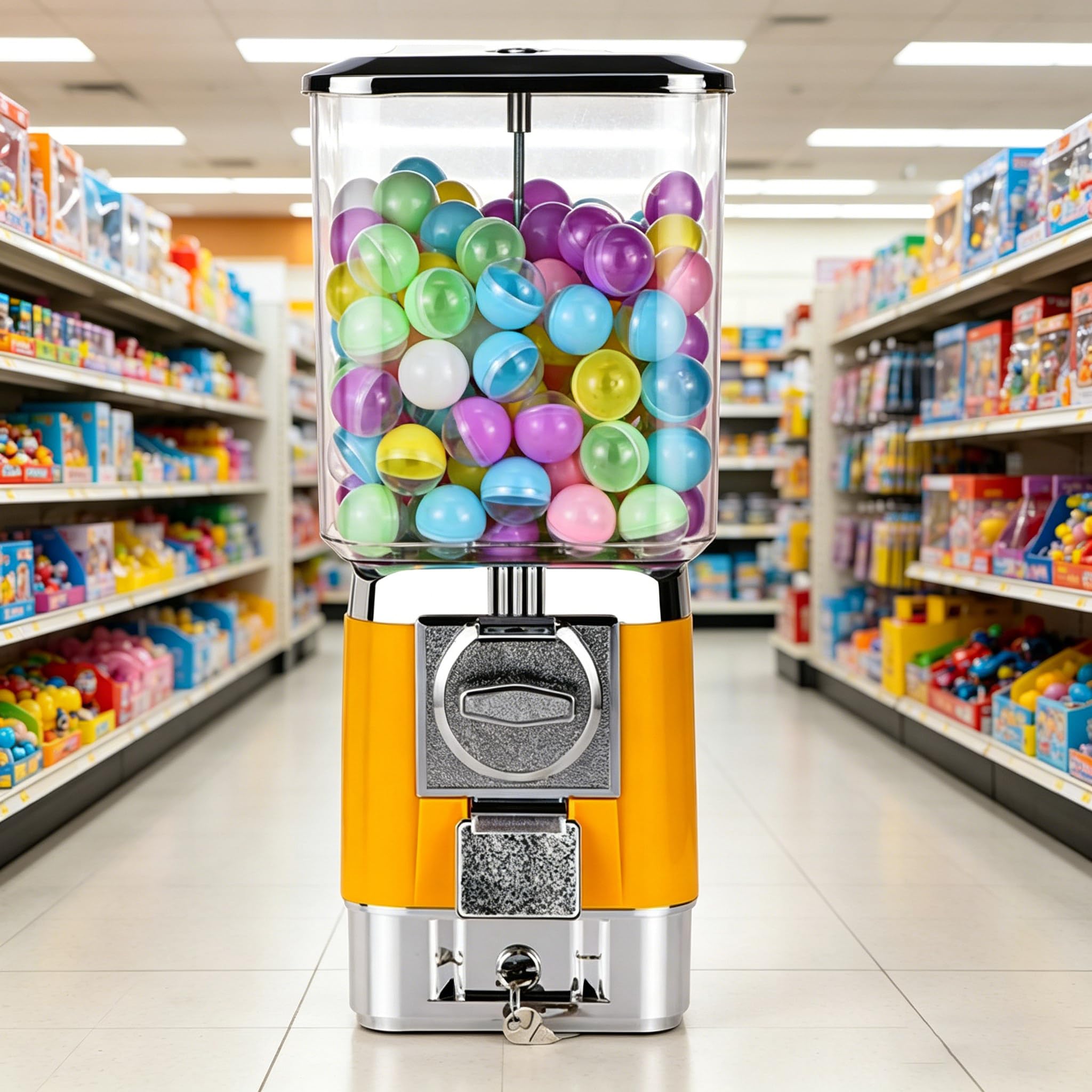 Sushangmao Vending Machines, Coin Operated Commercial Large Capacity Gumball Machine,with 100 Capsules and 50 Tokens for Game Stores, Commercial Mini Dispenser Prize Machine yellow