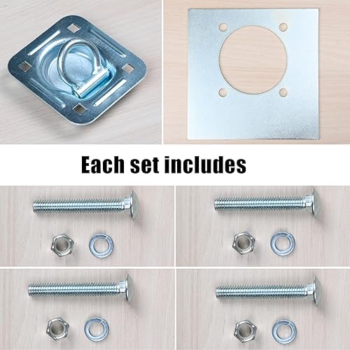 Miniatura 5 de Paquete de 4 anillos en D de amarre empotrados, capacidad de 6,000 libras, atornillado, con placas de soporte de respaldo, para remolquecamión de