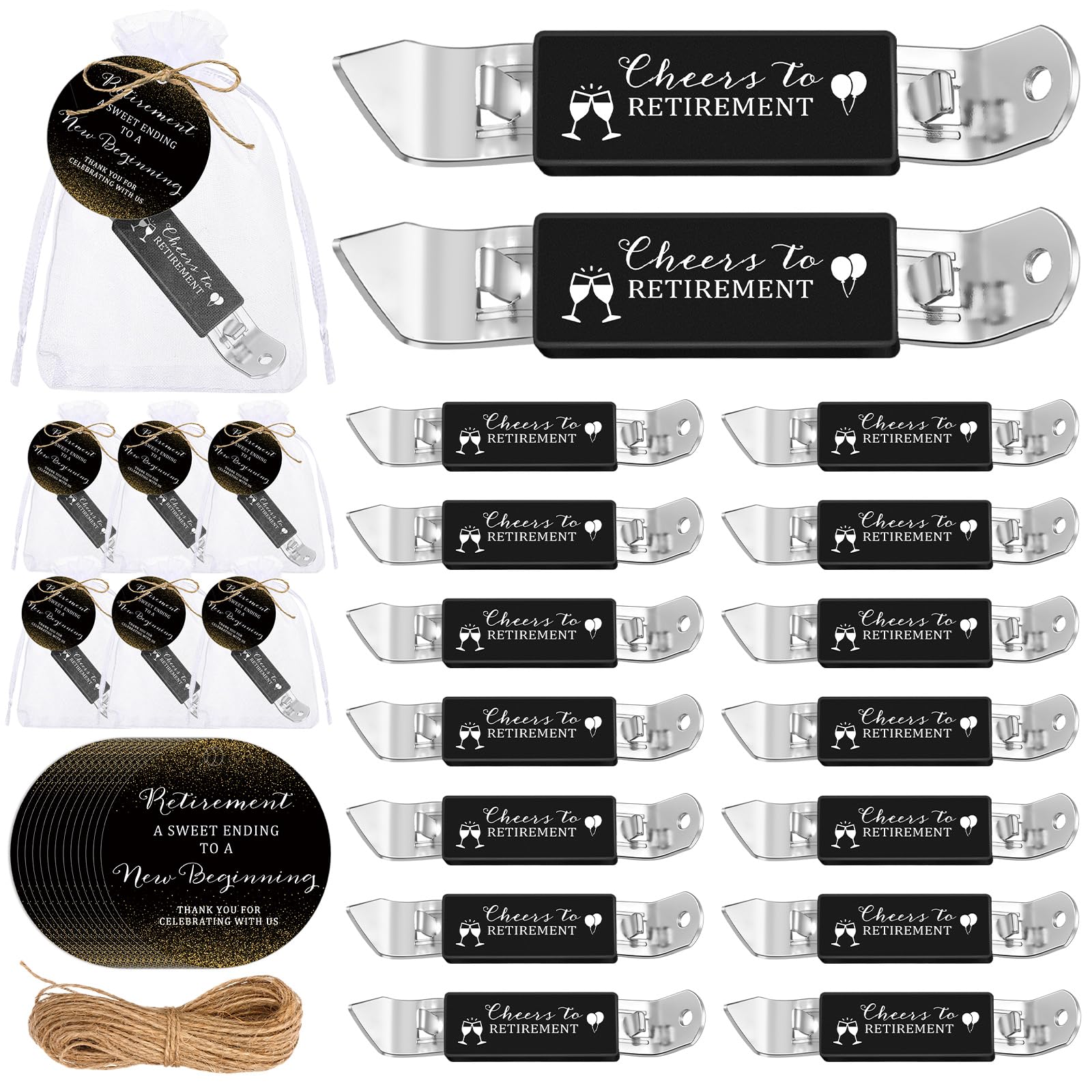 Teenyyou 50 Sets Retirement Party Favors for Guests Cheers to Retirement Magnetic Bottle Opener Thank You Tags with Organza Bags Twine for Employee