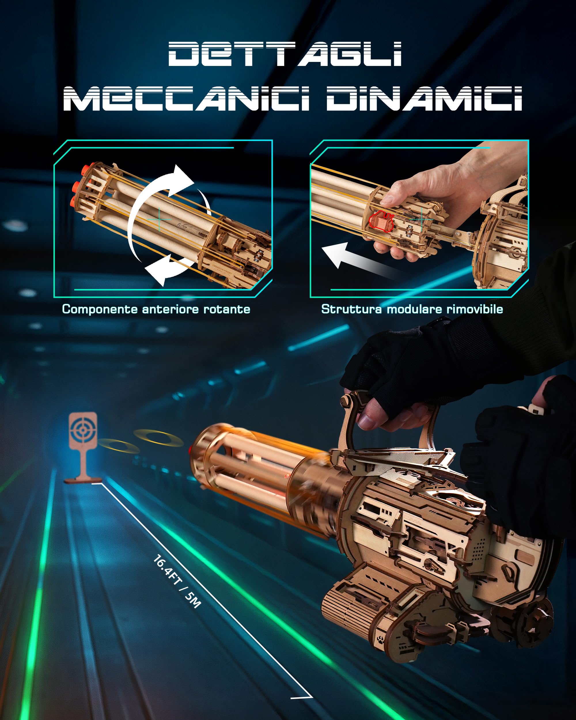 ROBOTIME Puzzle 3D in Legno per Adulti e Adolescenti,Kit Modello Meccanico Fai-da-Te 412 Pezzi,Lanciatore a Elastici,Regalo Creativo per Appassionati di Puzzle e Collezionisti,LQA01