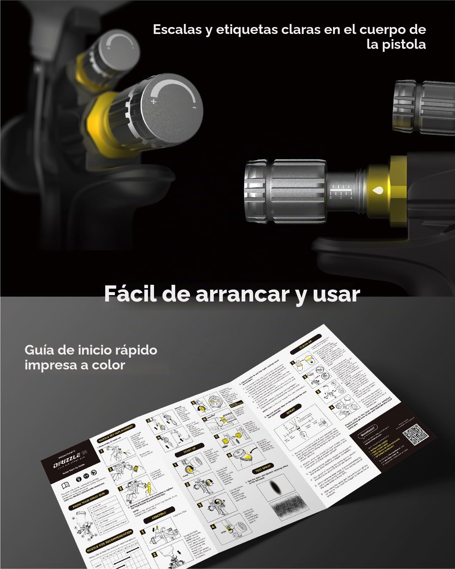 InoKraft Kit básico de Pistola pulverizadora de Aire D1 LVLP, fácil de Usar, Pistola de Pintura para Pintura de automóviles y casa, Boquilla de 1,3 mm, con Accesorios de pulverización de Pintura