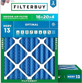 Filterbuy 16x20x4 Air Filter MERV 13 (MPR 1900) Health Defense Replacement (2-Pack), Electrostatic Pleated HVAC AC Furnace Filters, Made in USA (Actual Size: 15.50 x 19.50 x 3.63)