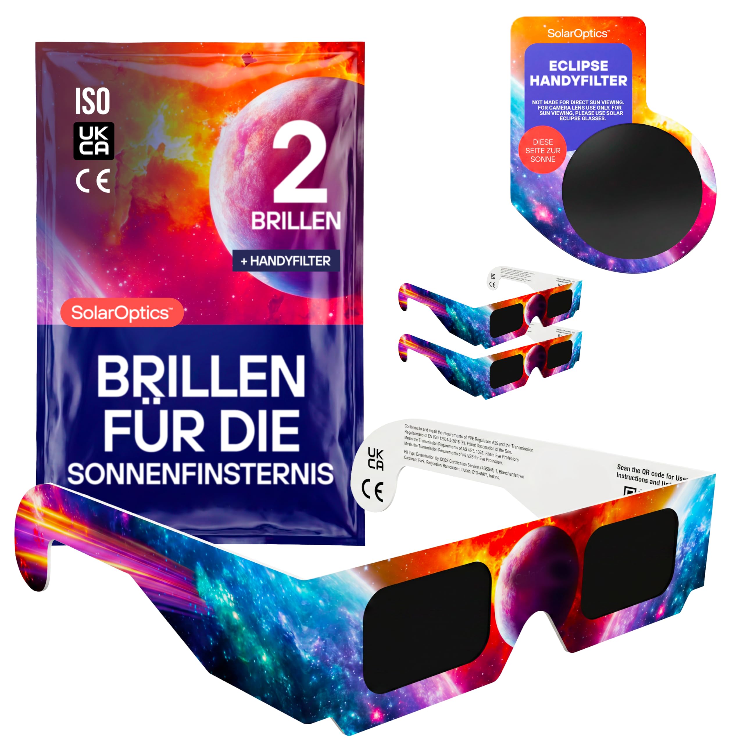 Solar Optics Sonnenfinsternisbrille mit Handy-Filter – ISO 12312-2 & CE-zertifiziert, Sichere Sonnenbeobachtung + Smartphone Filter Set, Sonnenfinsternis 2026