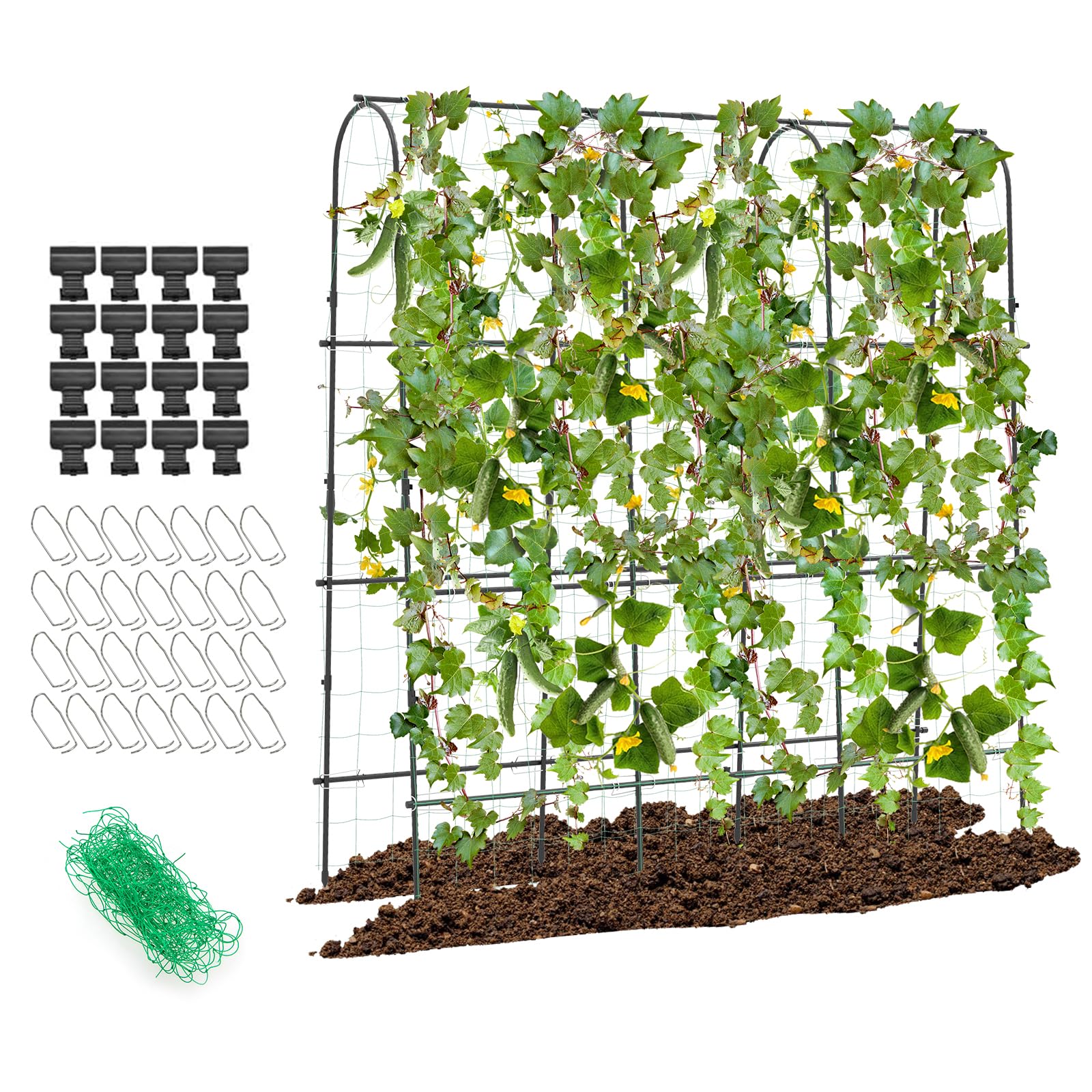 HOMASIS Treillis pour Plantes grimpantes, Support grimpant avec Tube Acier, revêtement Plastique, Maille PP, Facile à Installer, Treillis pour Plantes, Fruits et Fleurs (Arche)