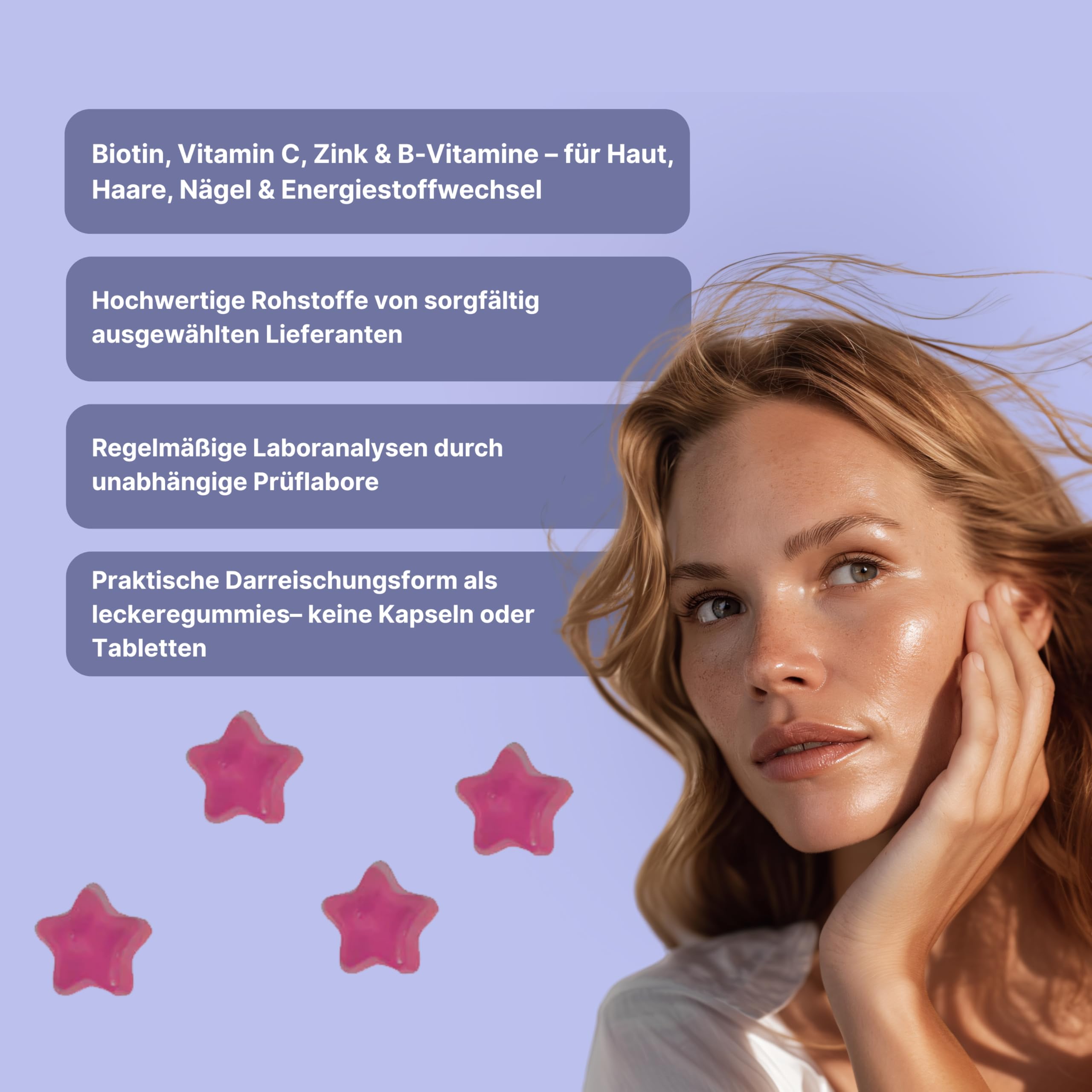 wellbe 3x60 Beauty Gummies – mit Biotin, Vitamin C, Zink & B-Vitaminen – Nahrungsergänzungsmittel für Haut, Haare & Nägel