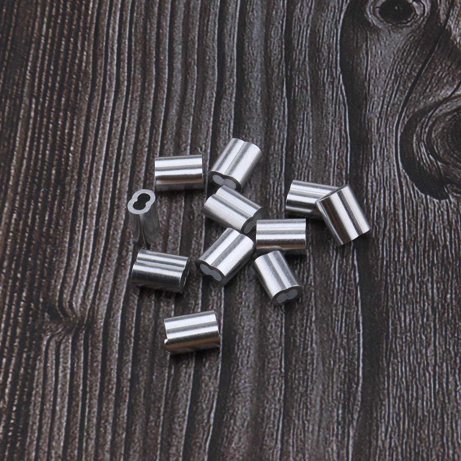 ECSiNG 200 Stück Aluminiumhülsen Clips mit Doppellöchern für 1,2 1,5 2,0 3,0 mm Kabel-Drahtseil, Haustier-Leine, Doppelhülsen, Crimp-Schleife, Kabel-Clips