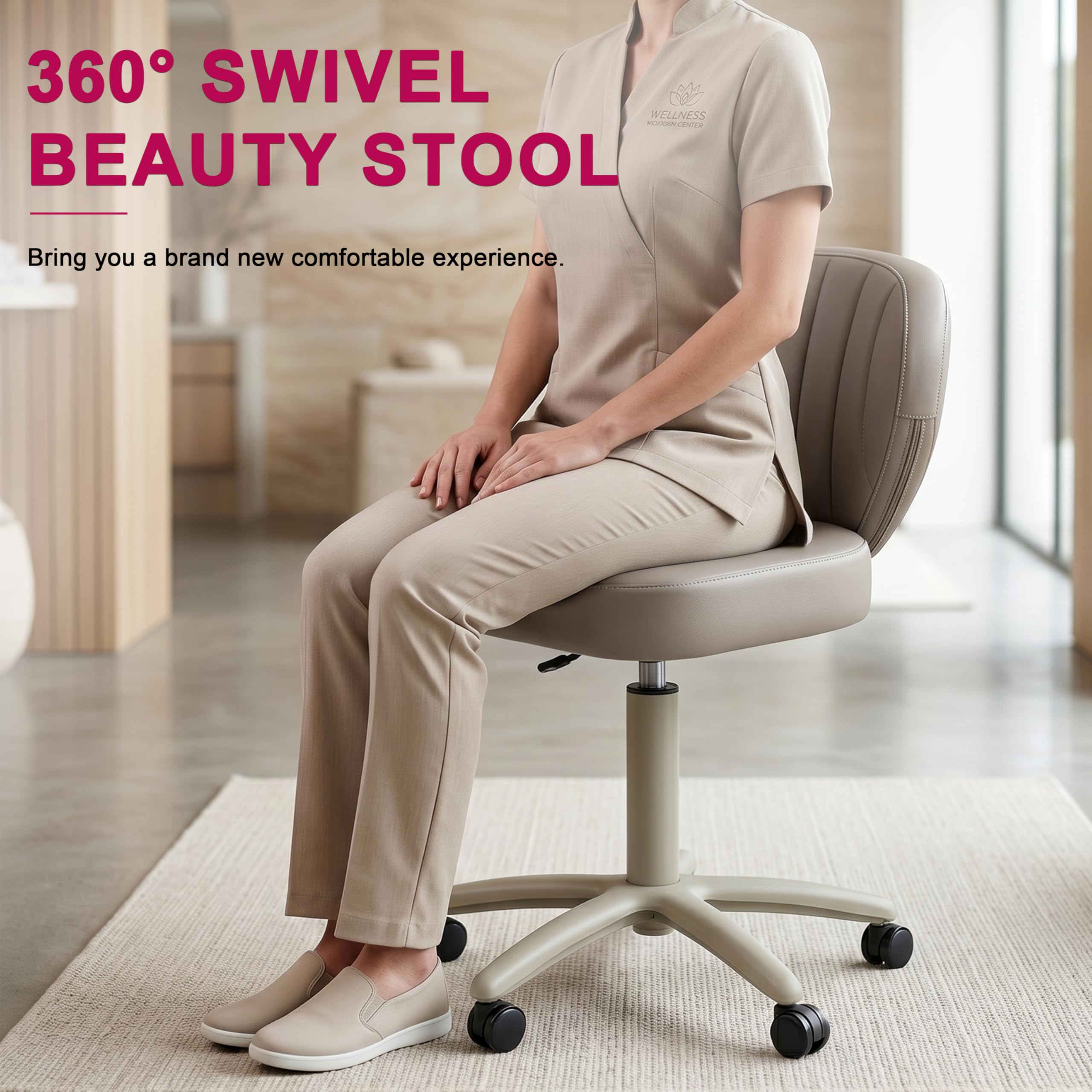Elitzia Rollhocker ET51850 mit Rückenlehne, höhenverstellbar, PU-Leder, Kommode, Friseurladen, Hebekissen, Hocker mit Rollen, Salon, Tattoo, Büro, Massagesessel, Hocker ET51850 (grau)