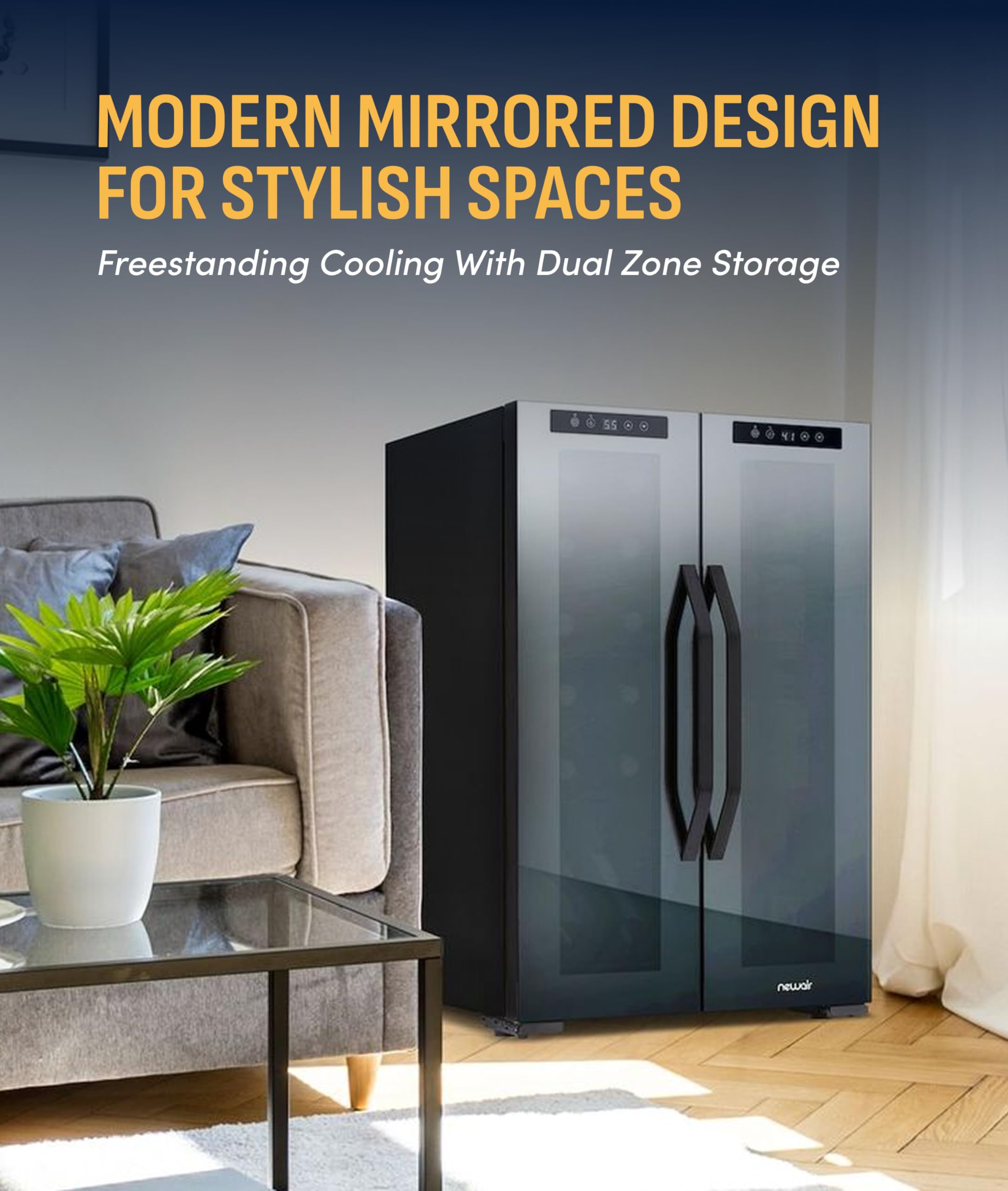 NewAir 20" Dual Zone Beverage Refrigerator & Wine Cooler for 12 Bottles & 39 Cans | Freestanding or Built-In Under Counter Mini Fridge for Beer, Wine and Soda | Black on Fridge.com