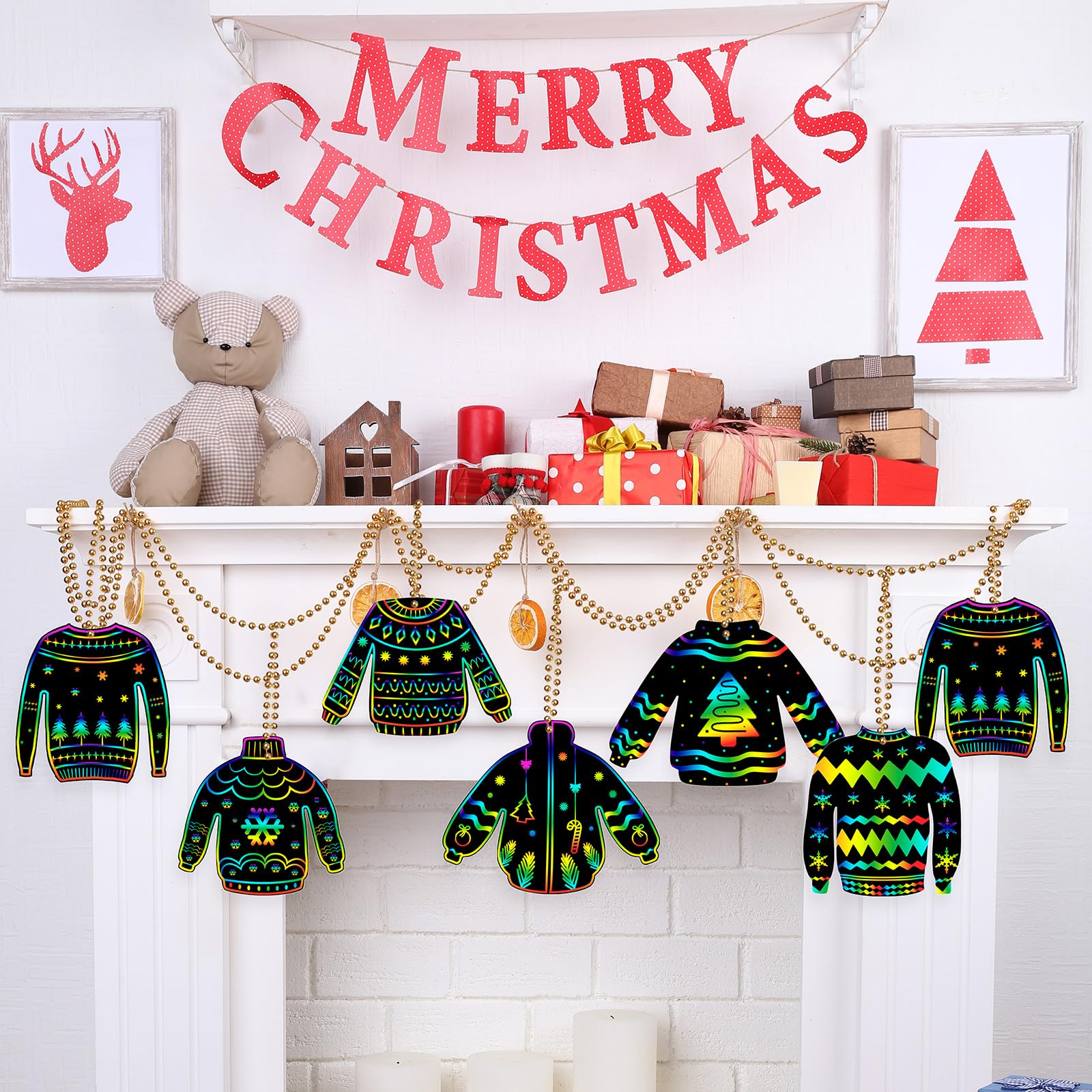 48 Pcs Ugly Christmas Sweater Scratch Ornaments - DIY Holiday Craft Kit For Kids & Families