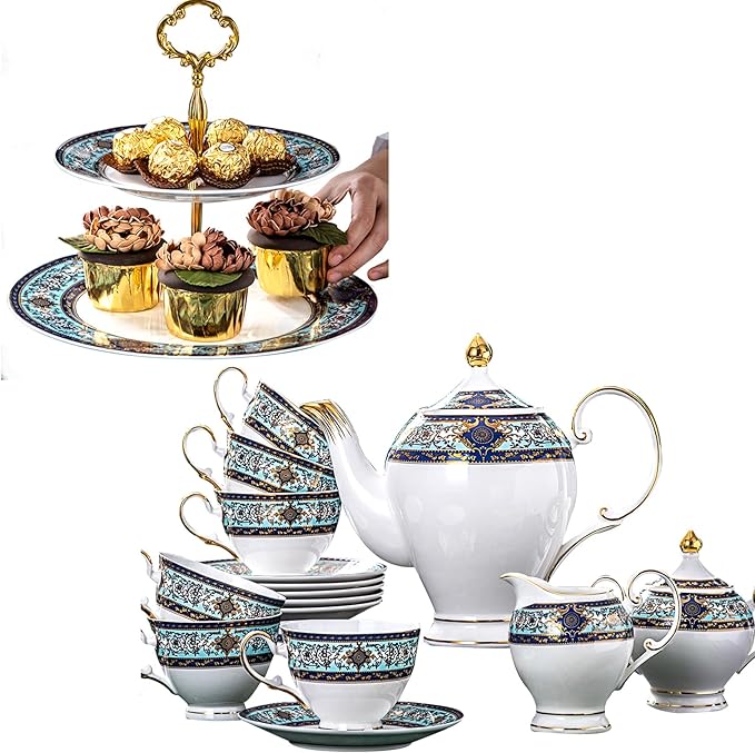 LE POTOCIO Euro Style Bone China Tea Set, 21 Piece