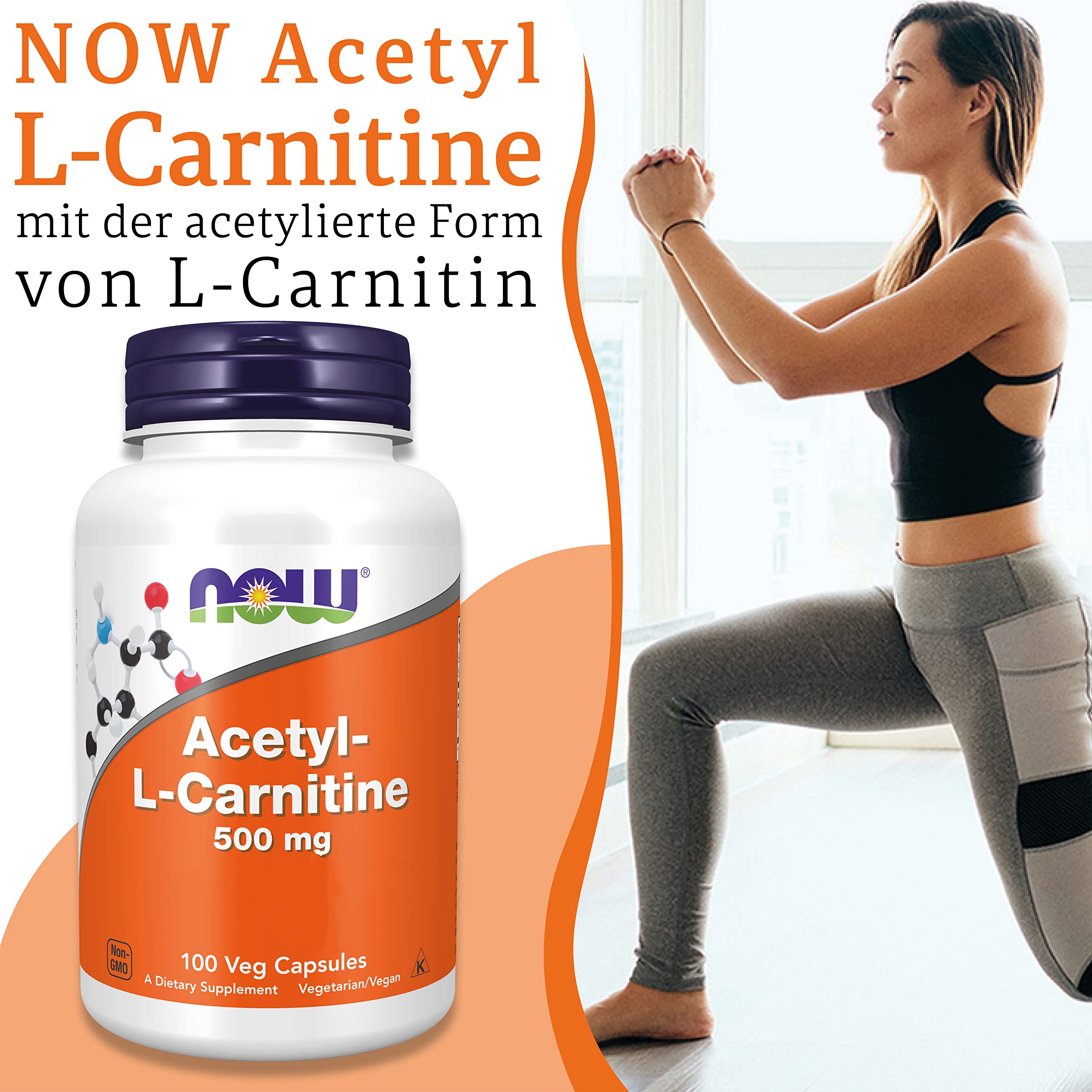 Now Foods, Acetyl-L-Carnitine, 500mg, 100 vegane Kapseln, Laborgeprüft, Aminosäure, Glutenfrei, Sojafrei, Vegetarisch