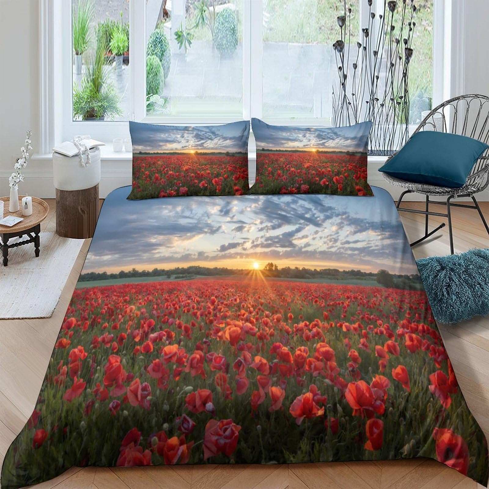 Ctjqhvkz Style-2 3D Printed Sunset Tulip Field Fitted Sheet Microfiber Soft Anti-Slip Bed Cover For Bedroom Guest Room Decor Single（135X200cm）