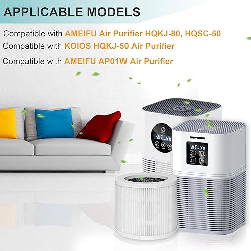 Miniatura 2 de Paquete de 2 filtros de repuesto A1, compatibles con purificador de aire VEWIOR HQSC-50, HQKJ-80, AMEEU AP01W, KOIOS HQKJ-50 y Tailulu PUR0003