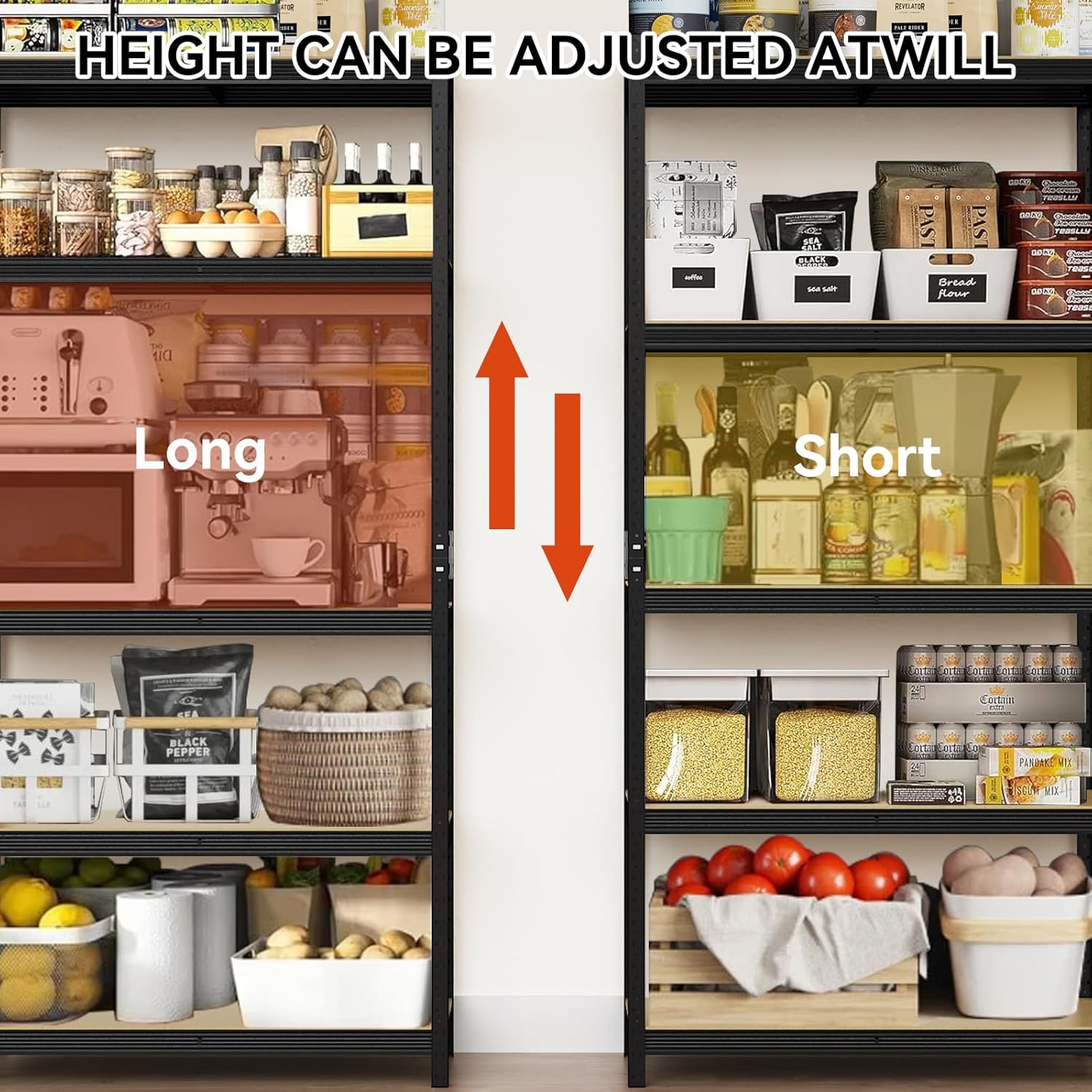 72" H Storage Shelves, 2000 Lbs, 5 Tier Garage Storage Shelving, 35.5" D X 15.75" W X 72" H Adjustable Metal Shelves For Garage Shelves Utility Rack Shelf, Ideal For Kitchen, Warehouse, Basement
