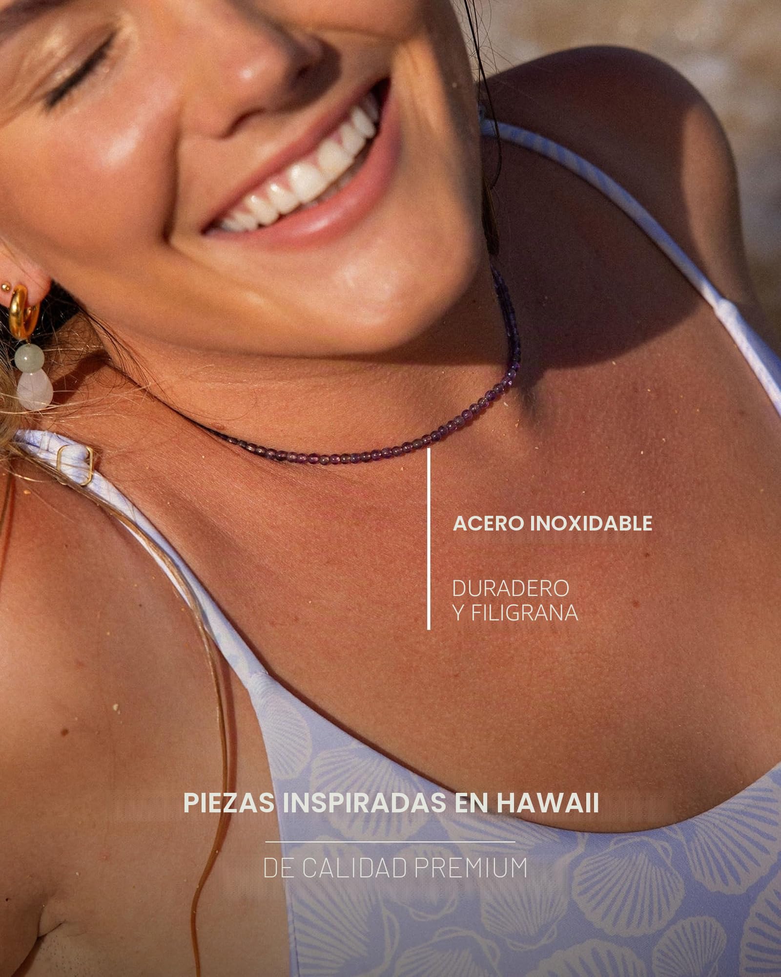 Purelei® Collar de amatista, collar para mujer de acero inoxidable resistente, collar impermeable de perlas de amatista natural, longitud ajustable de 35-40 cm
