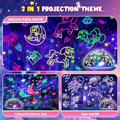Miniatura 4 de Proyector de luz nocturna para niños 4 en 1 Juguetes de luz nocturna para 3 4 5 6 7 8 9 10 11 12 años Niña Unicornios y proyector de luces nocturnas
