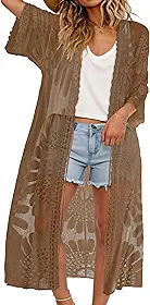 Saída de praia feminina de renda, saída de praia, quimonos, cardigã longo, frente aberta, roupa de banho