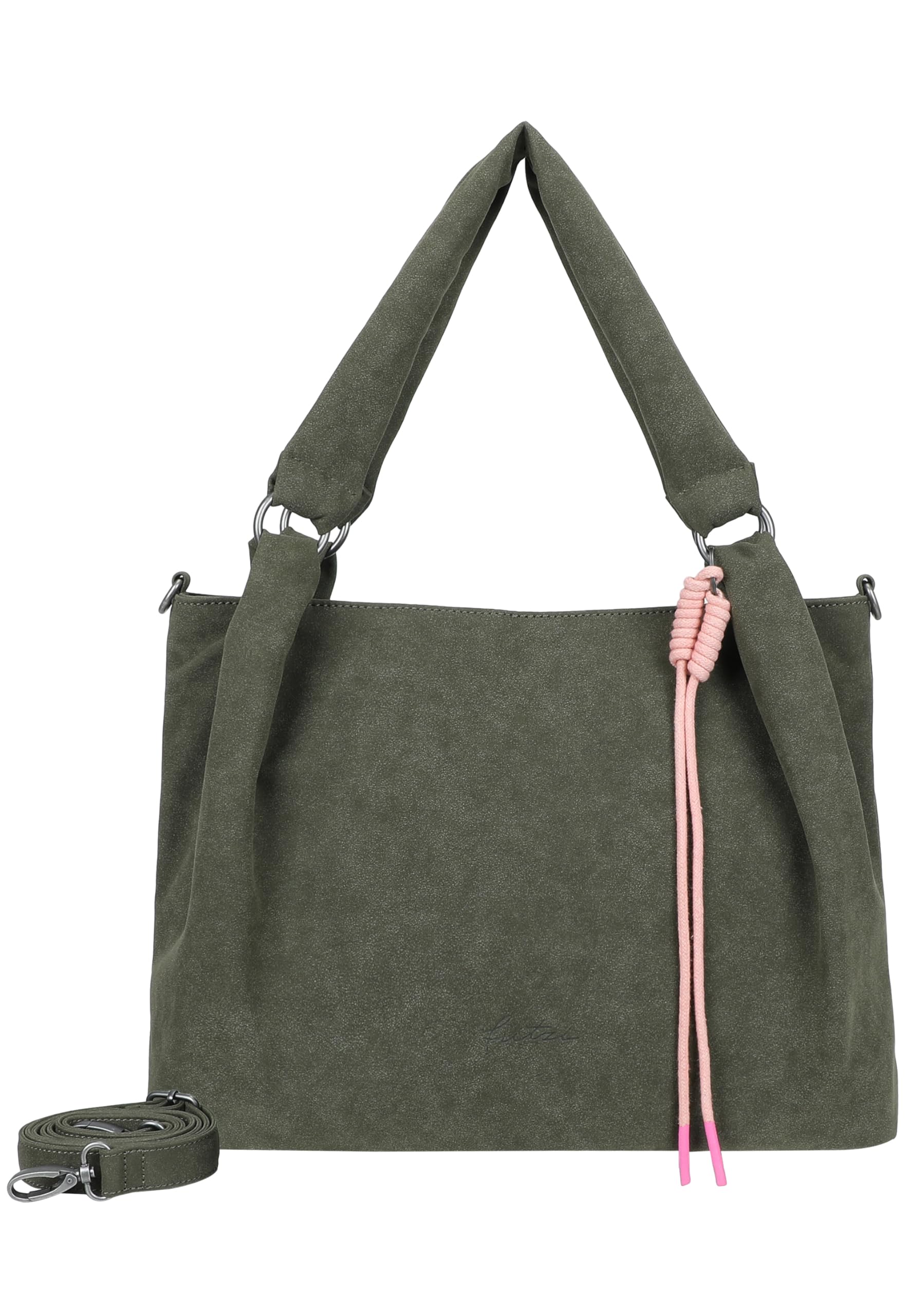 Fritzi Sue03 Suede Jacky Soft Shopper Kunstleder Damen Handtasche Festival City vegan Suede-Optik Kordelanhänger Reißverschluss 28,5 x 40 x 12 cm – Anthrazit, Grün, Braun,Graublau