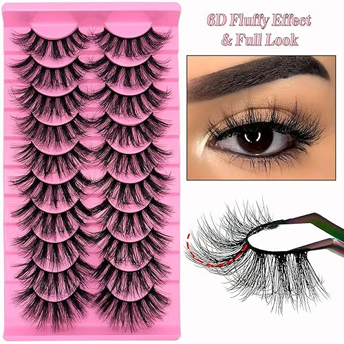 Miniatura 10 de 10 pares de pestañas postizas esponjosas de visón sintético, pestañas postizas de ojo de gato, pestañas dramáticas de 0.78 pulgadas de largo,