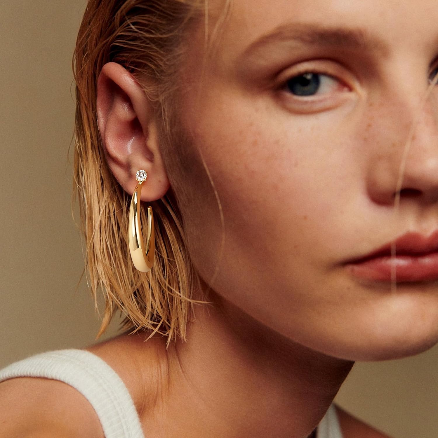 Valloey Rover Large Gold Hoop Earrings-Chunky Big Dangle Half Hoop Earrings for Women 14K Gold Plated Hypoallergenic Lightweight Statement Thick Hoops Earring for Women Jewelry Gifts - Image 3