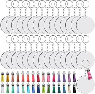 Duufin 120 Pieces Sublimation Blanks Keychain Tassel Set Sublimation Round Blanks Heat Transfer Keychain Blanks MDF Key Ring Blanks for Sublimation DIY and Craft, Double-Side Printed