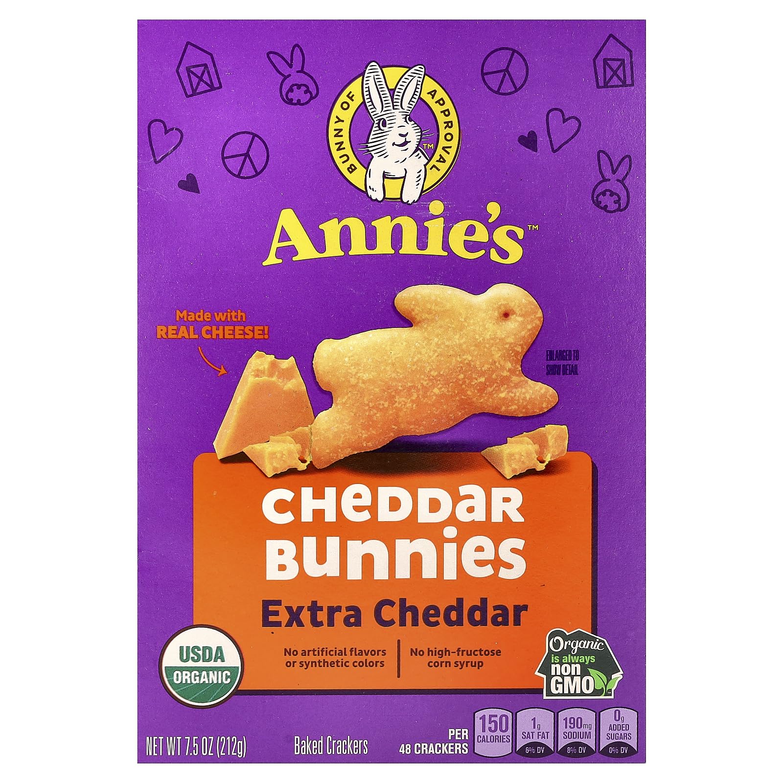 Annie's Organic Cheddar Bunnies Snack Crackers, Extra Cheddar, Baked With Real Cheese, 7.5 oz